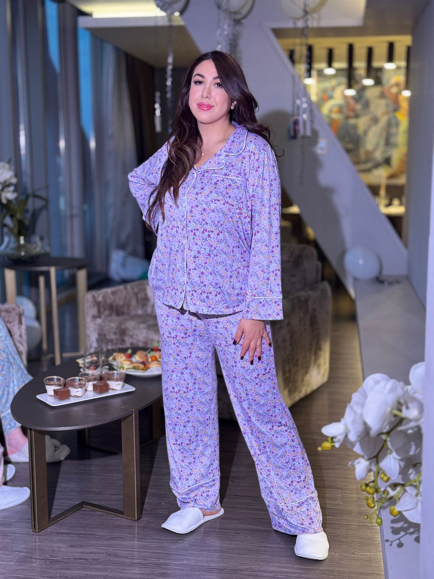 Pyjama boutonné Cotton égyptien motif petite fleur