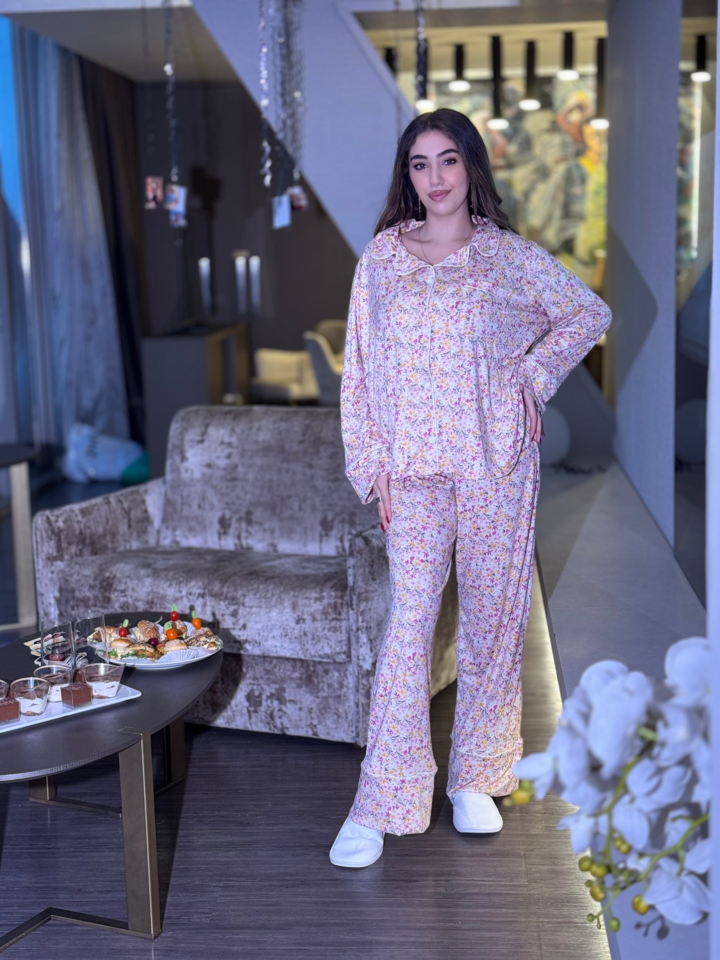 Pyjama boutonné Cotton égyptien motif petite fleur