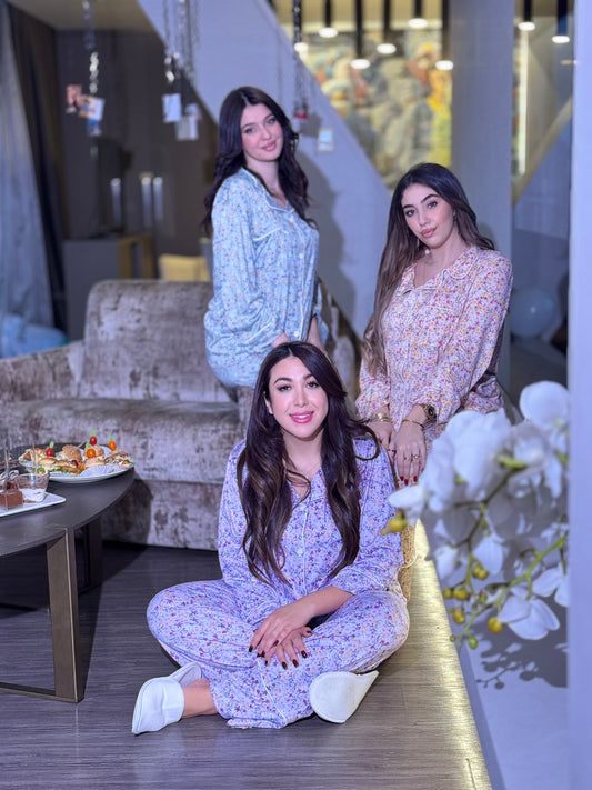 Pyjama boutonné Cotton égyptien motif petite fleur